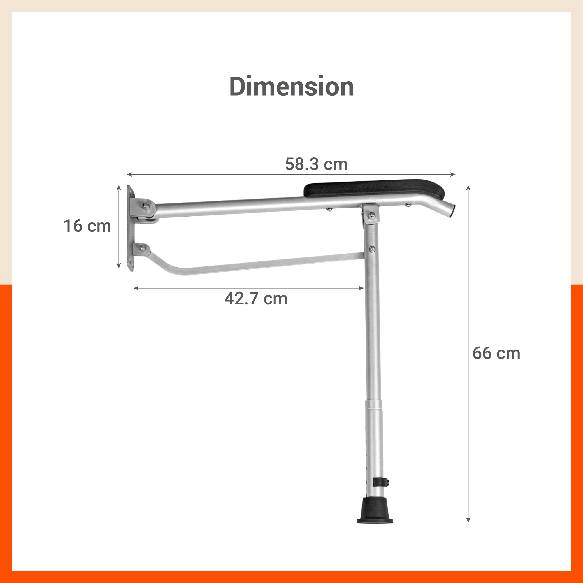 Bathla Assist+ Comfort Aluminium Grab Bar with Floor Support | Non - Slip Bathroom Safety Handle with Soft Grip | Easy Installation, Rust - Resistant | for The Elderly, Disabled & Pregnant Women