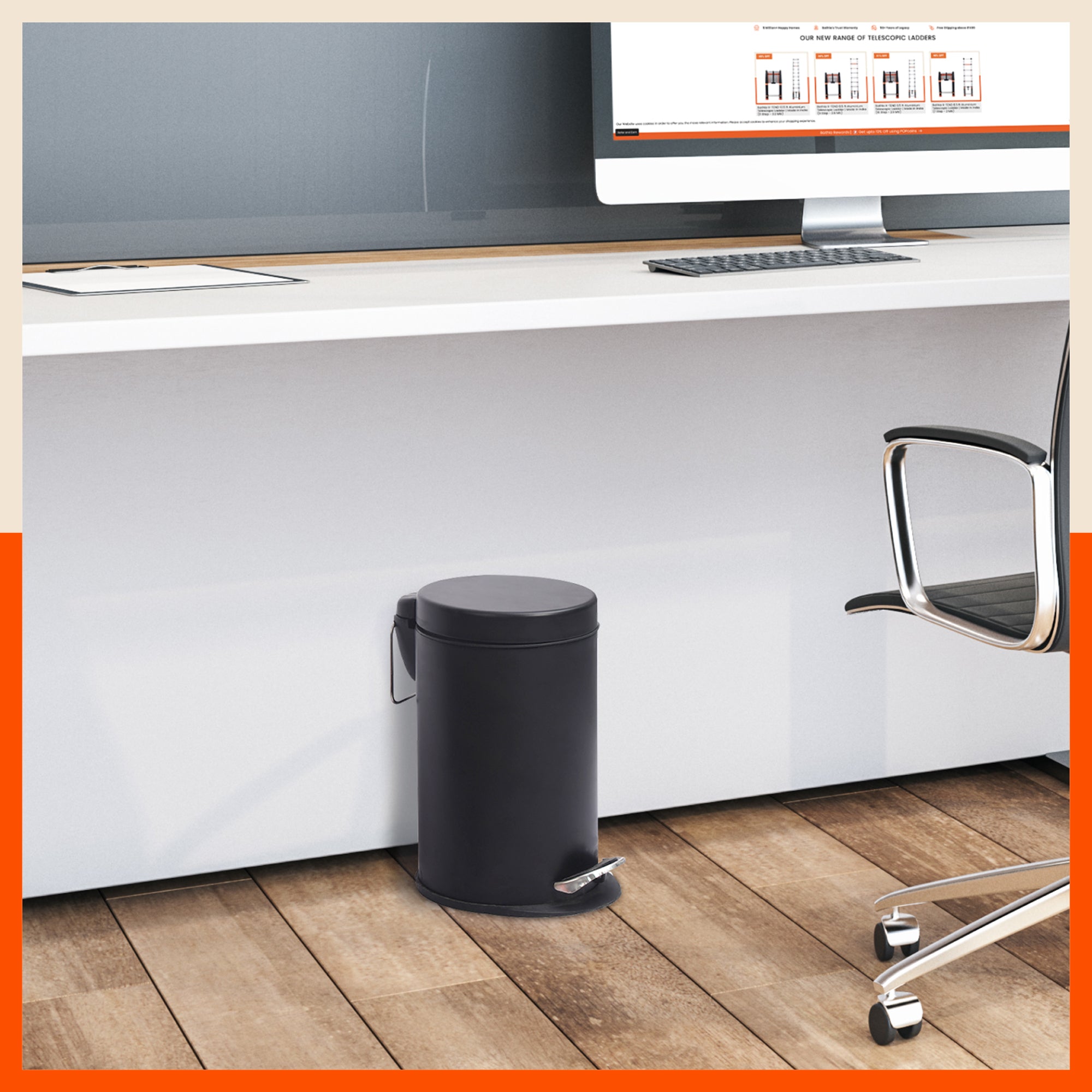 Bathla Accord Black Step Dustbin for Home, Office & Kitchen - 12 Litres | Heavy-Duty Step Bin with Foot Pedal | Durable & Hands-Free Waste Bin