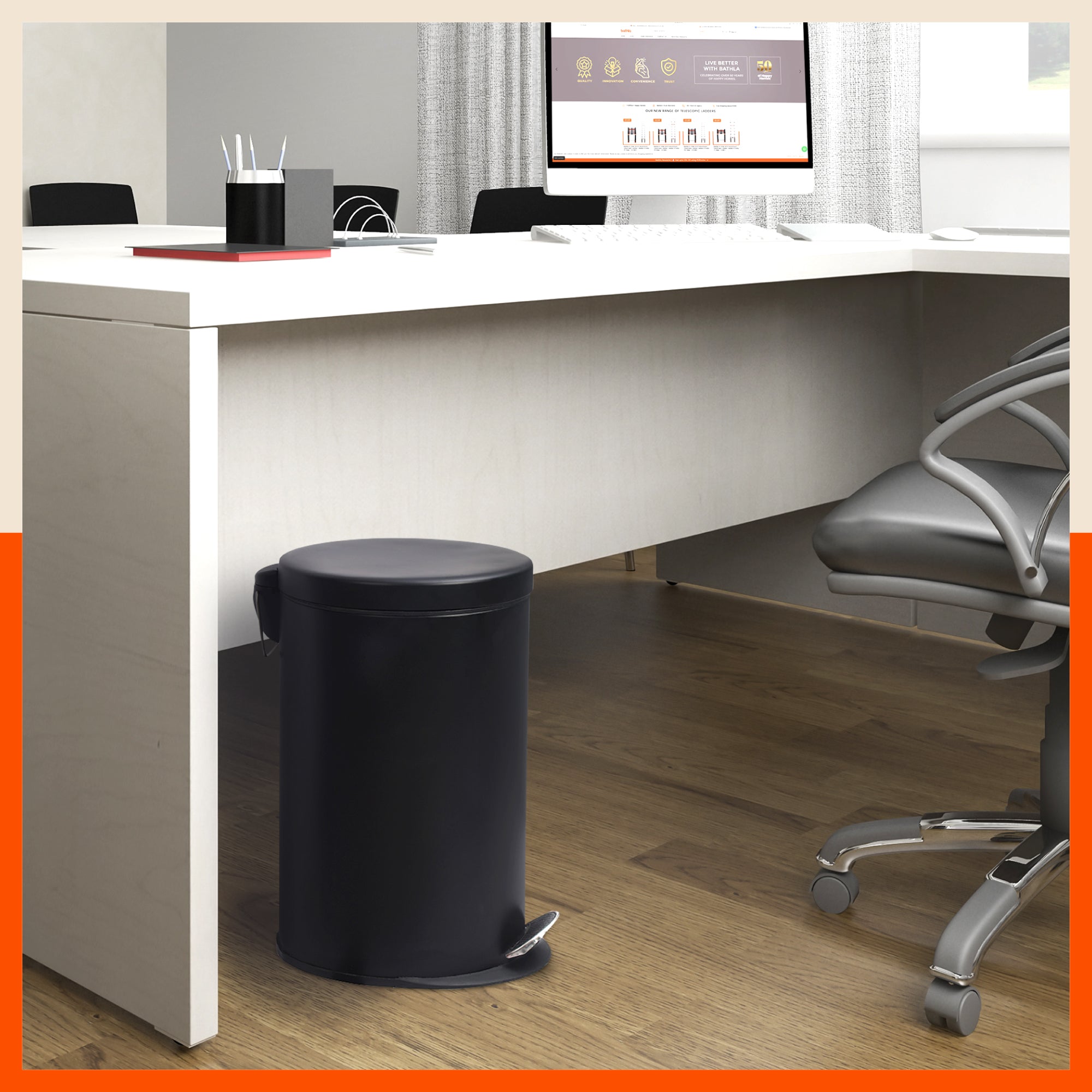 Bathla Accord Black Step Dustbin for Home, Office & Kitchen - 20 Litres | Heavy-Duty Step Bin with Foot Pedal | Durable & Hands-Free Waste Bin