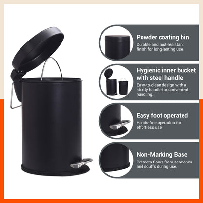 Bathla Accord Black Step Dustbin for Home, Office & Kitchen - 20 Litres | Heavy-Duty Step Bin with Foot Pedal | Durable & Hands-Free Waste Bin
