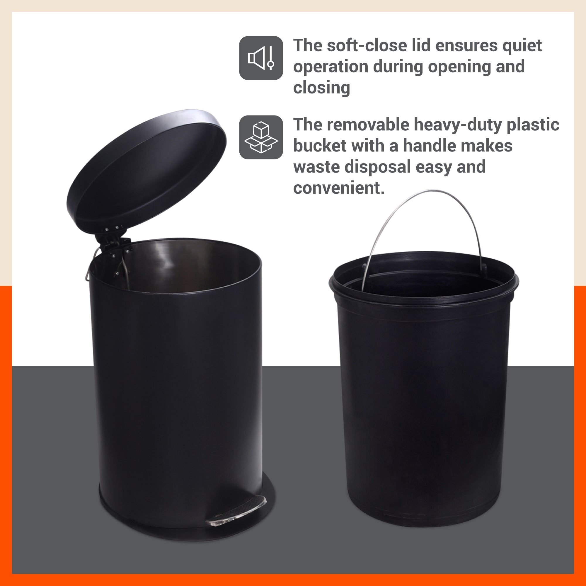Bathla Accord Black Step Dustbin for Home, Office & Kitchen - 20 Litres | Heavy-Duty Step Bin with Foot Pedal | Durable & Hands-Free Waste Bin