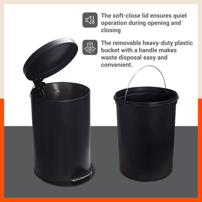 Bathla Accord Black Step Dustbin for Home, Office & Kitchen - 20 Litres | Heavy-Duty Step Bin with Foot Pedal | Durable & Hands-Free Waste Bin