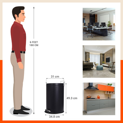 Bathla Accord Black Step Dustbin for Home, Office & Kitchen - 20 Litres | Heavy-Duty Step Bin with Foot Pedal | Durable & Hands-Free Waste Bin