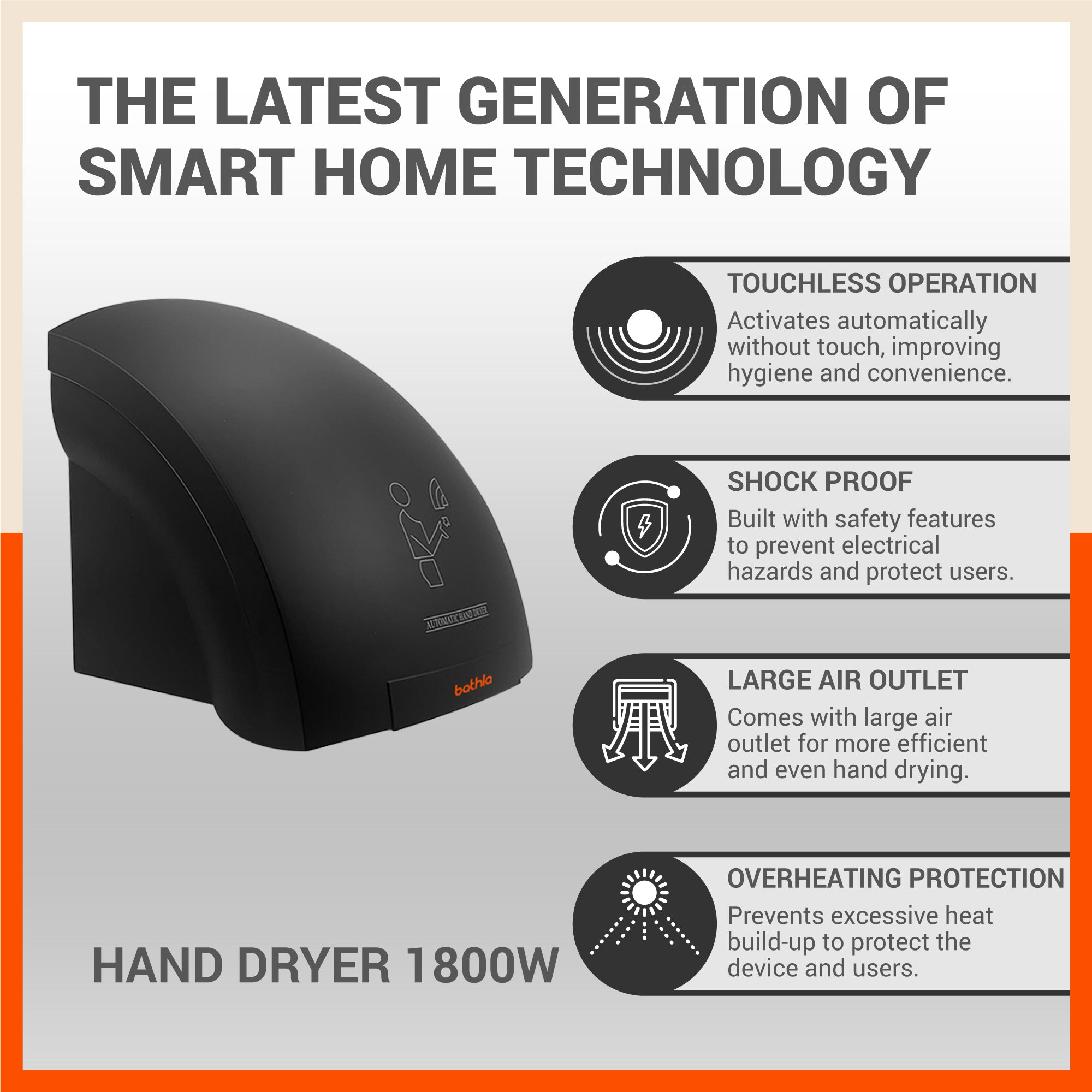 Bathla Plastic Automatic Hand Dryer | Quick Drying - Touchless Operation | Large Air Outlet - Black