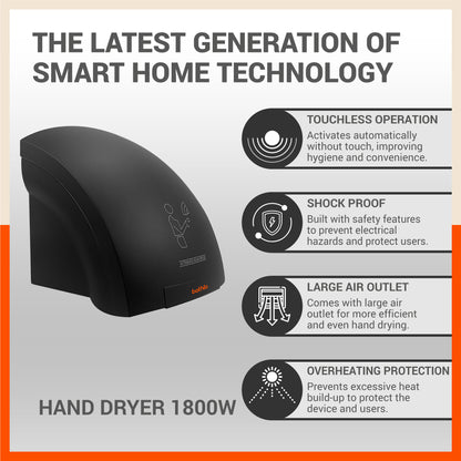 Bathla Plastic Automatic Hand Dryer | Quick Drying - Touchless Operation | Large Air Outlet - Black