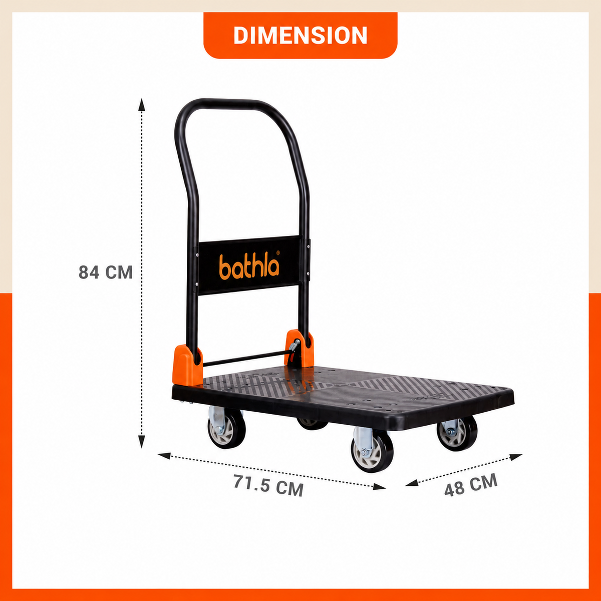 Bathla 200 Kg Capacity PVC Foldable Platform Trolley for Heavy Weight/Material Handling Goods Trolley with 360* Rotating TPR Wheels for Home, Office, Warehouse & Industries - (4 Wheel/Black)