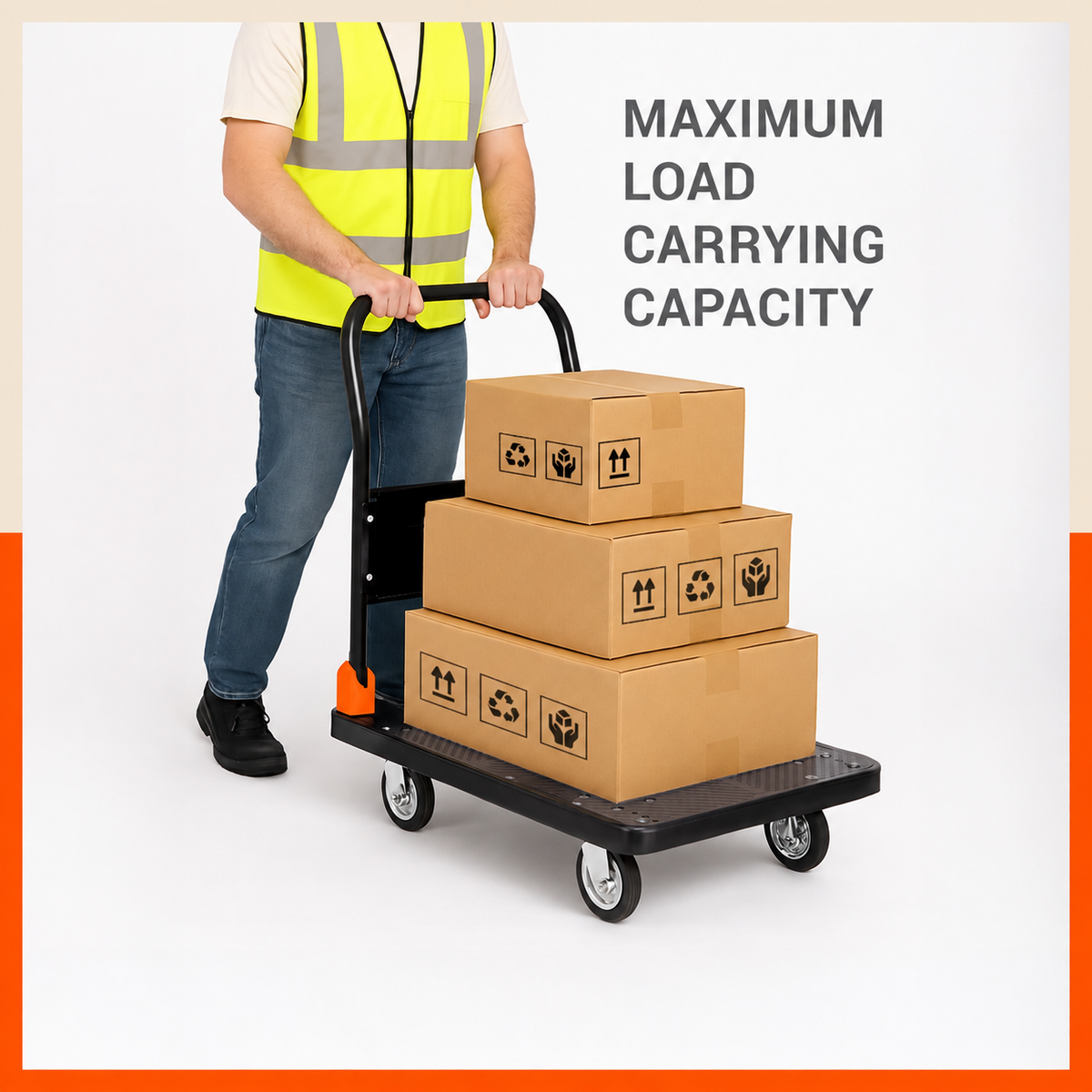 Bathla 200 Kg Capacity PVC Foldable Platform Trolley for Heavy Weight/Material Handling Goods Trolley with 360* Rotating TPR Wheels for Home, Office, Warehouse & Industries - (4 Wheel/Black)