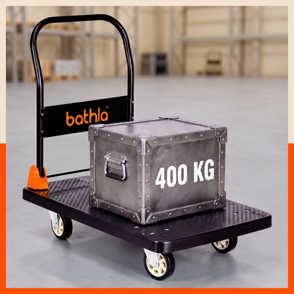 Bathla 400 Kg Capacity PVC Foldable Platform Trolley for Heavy Weight/Material Handling Goods Trolley with 360* Rotating TPR Wheels for Home, Office, Warehouse & Industries - (4 Wheel/Black)