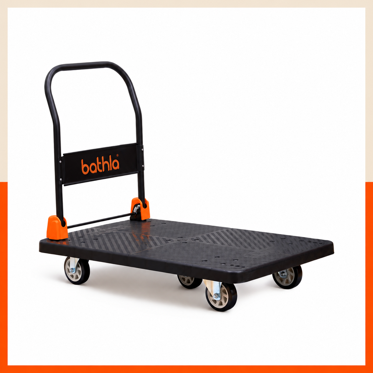 Bathla 600 Kg Capacity PVC Foldable Platform Trolley for Heavy Weight/Material Handling Goods Trolley with 360* Rotating TPR Wheels for Home, Office, Warehouse & Industries - (4 Wheel/Black)