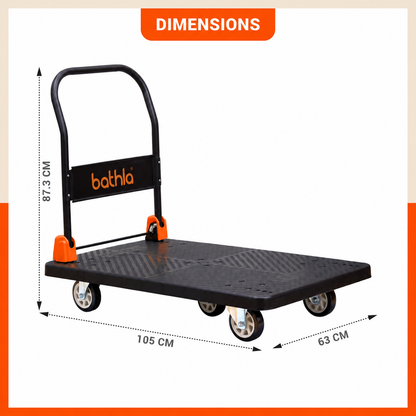 Bathla 600 Kg Capacity PVC Foldable Platform Trolley for Heavy Weight/Material Handling Goods Trolley with 360* Rotating TPR Wheels for Home, Office, Warehouse & Industries - (4 Wheel/Black)