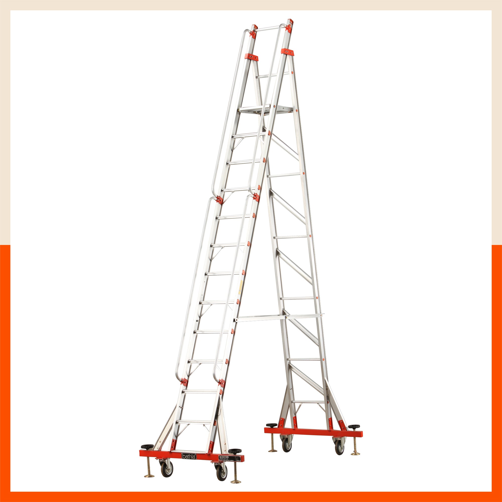 Bathla DS 2000 – Deluxe Self Supporting Ladder (‘C’ Section, 65MM Steps) with Platform, Handrails & Castors | Medium Duty, 125kg Load