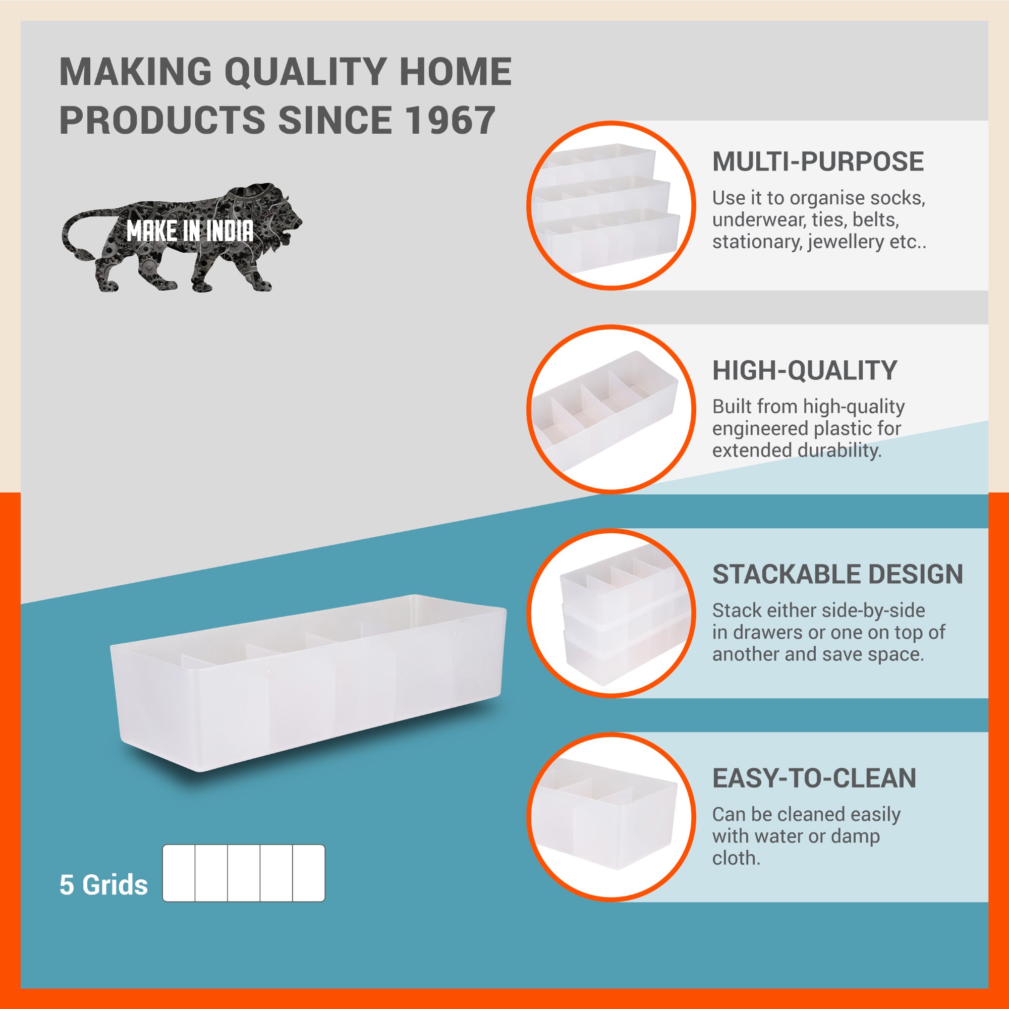 Stomo Dori Multi-Purpose Stackable Drawer Organizer For Home | Frost - Set of 16