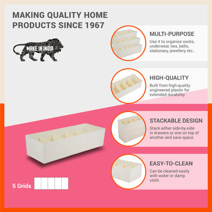 Stomo Dori Multi-Purpose Stackable Drawer Organizer For Home | Ivory - Set of 2