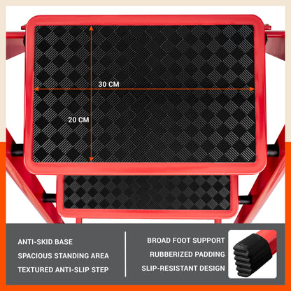 Bathla Everest 4 Step Steel Ladder with Safety Hand Grip | Durable & Anti-Skid | Lightweight & Foldable for Home & Office Use | 2 Year Manufacturer Warranty (Red)