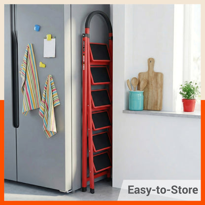 Bathla Everest 6 Step Steel Ladder with Safety Hand Grip | Durable & Anti-Skid | Lightweight & Foldable for Home & Office Use | 2 Year Manufacturer Warranty (Red)