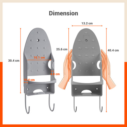 Bathla Heat Resistant Wall Mounted Iron Board Holder with Steel Hooks | Space Saving Design - Organised Cables | Grey