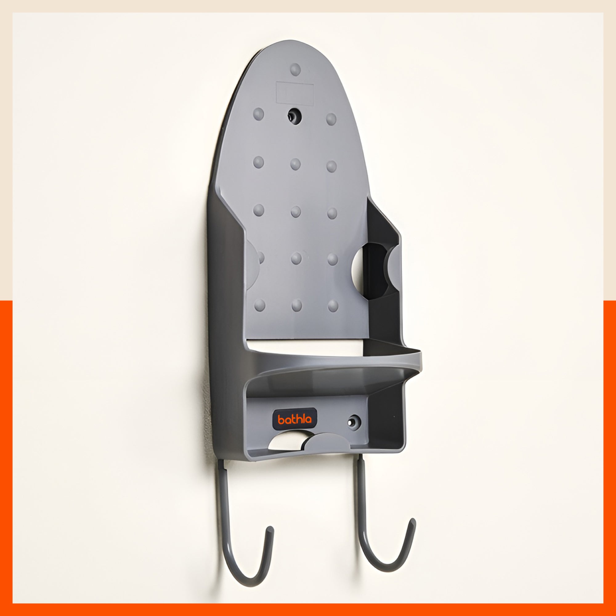 Bathla Heat Resistant Wall Mounted Iron Board Holder with Steel Hooks | Space Saving Design - Organised Cables | Grey