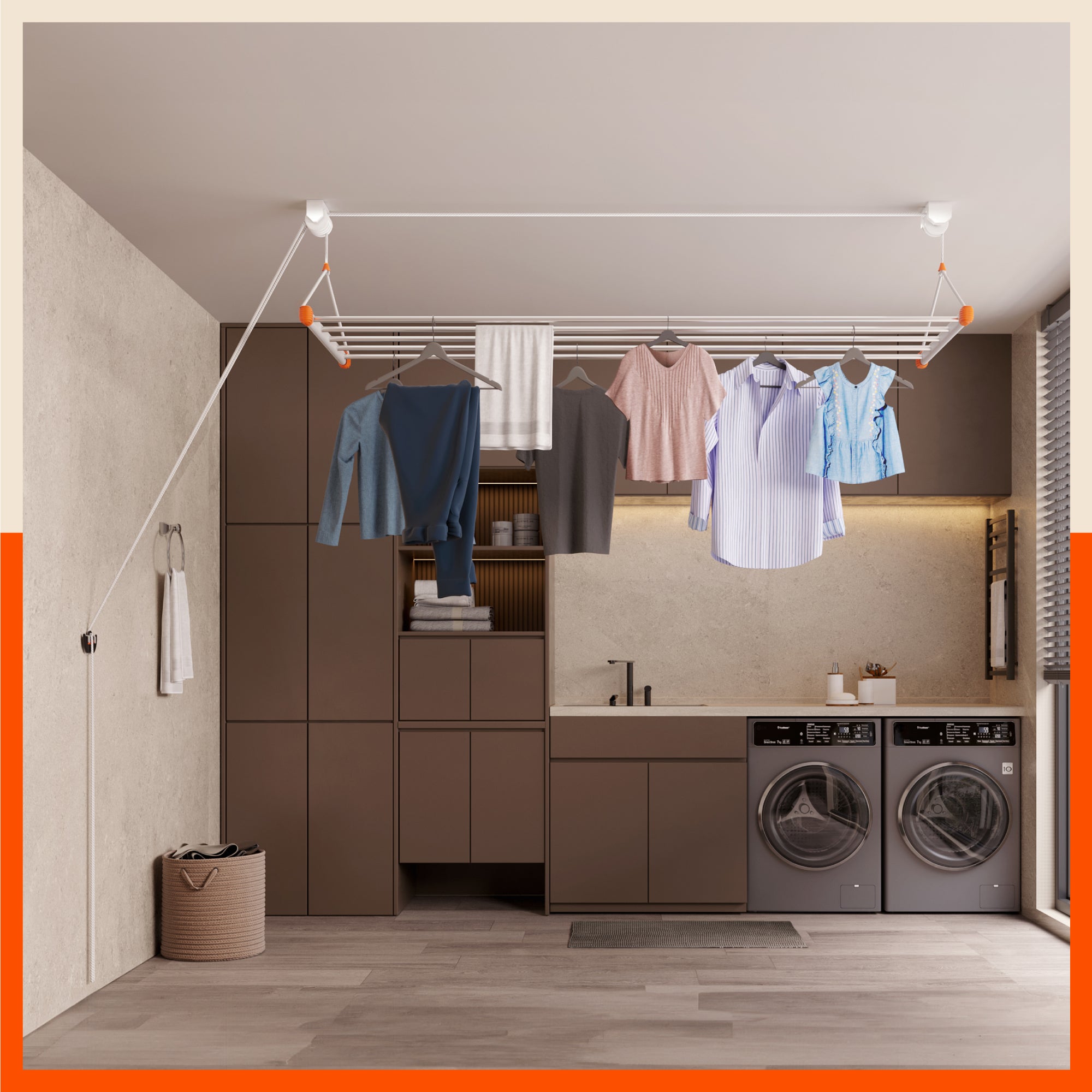 Bathla Mobidry LYFT Stainless Steel Ceiling Cloth Dryer  - 8ft x 5 Pipes