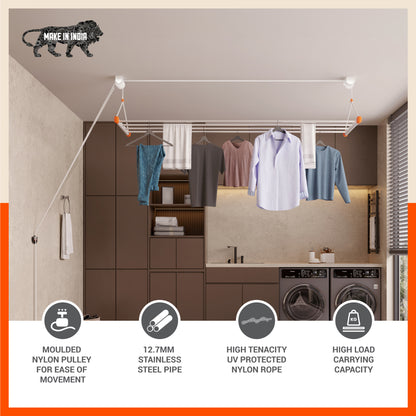 Bathla Mobidry LYFT Stainless Steel Ceiling Cloth Dryer  - 4ft x 4 Pipes