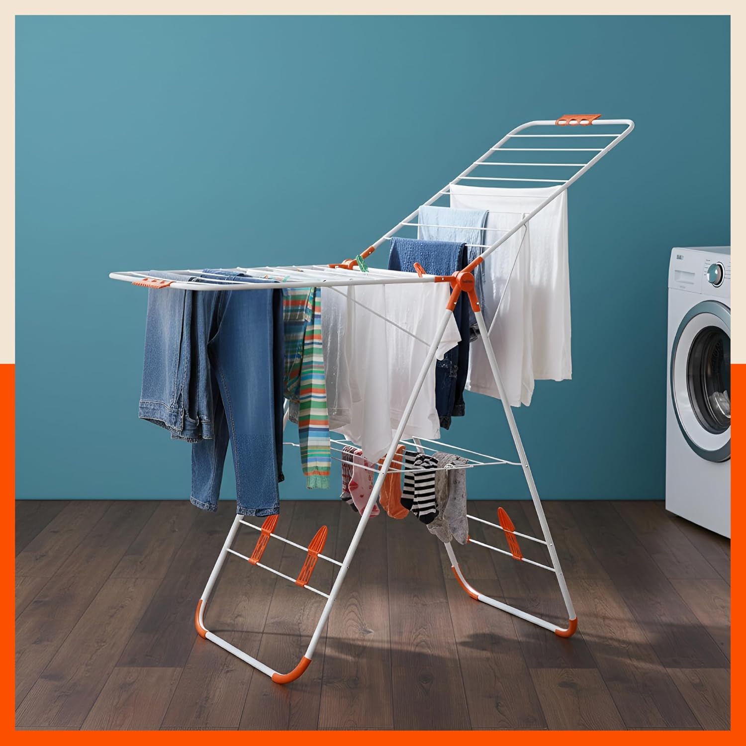 Bathla Mobidry Neo Foldable Cloth Drying Stand for Home (147 x 56 x 110 cm, (Orange)