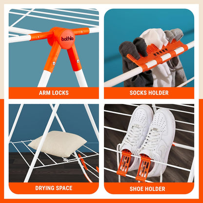 Bathla Mobidry Neo Foldable Cloth Drying Stand for Home (147 x 56 x 110 cm, (Orange)