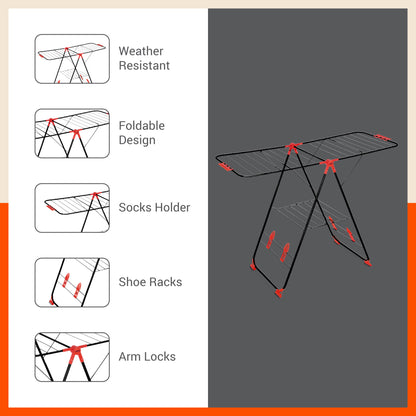 Bathla Mobidry Titan - Foldable Cloth Drying Stand For Home (Black + Red)