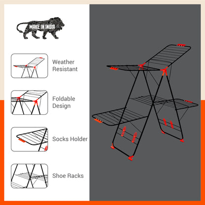 Bathla Mobidry Apollo 2 Level Foldable Cloth Drying Stand For Home - XL (Black & Red)