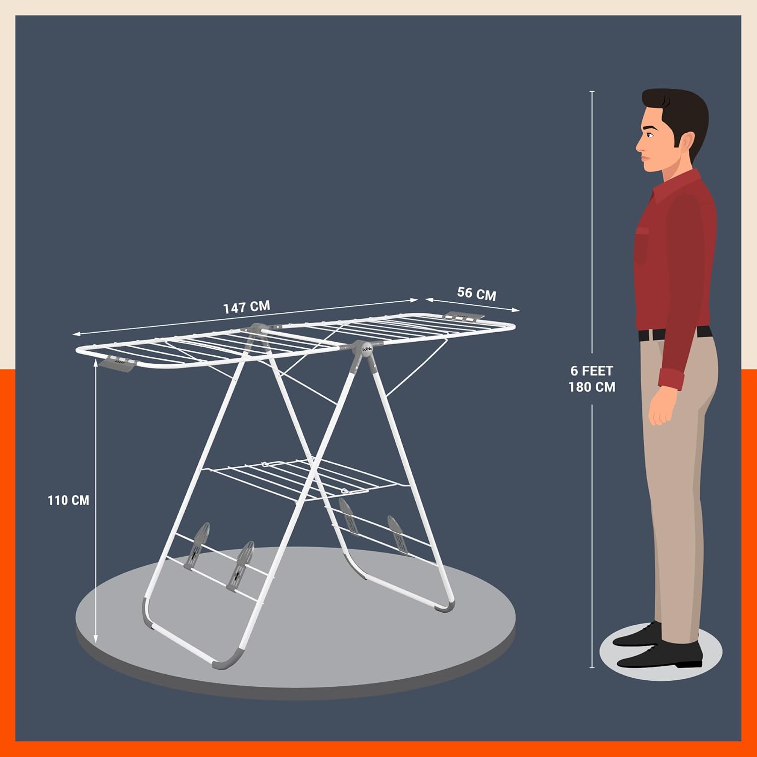 Bathla Mobidry Neo Foldable Cloth Drying Stand for Home (147 x 56 x 110 cm, (Grey)