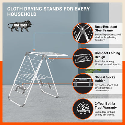 Bathla Mobidry Neo Foldable Cloth Drying Stand for Home (147 x 56 x 110 cm, (Grey)