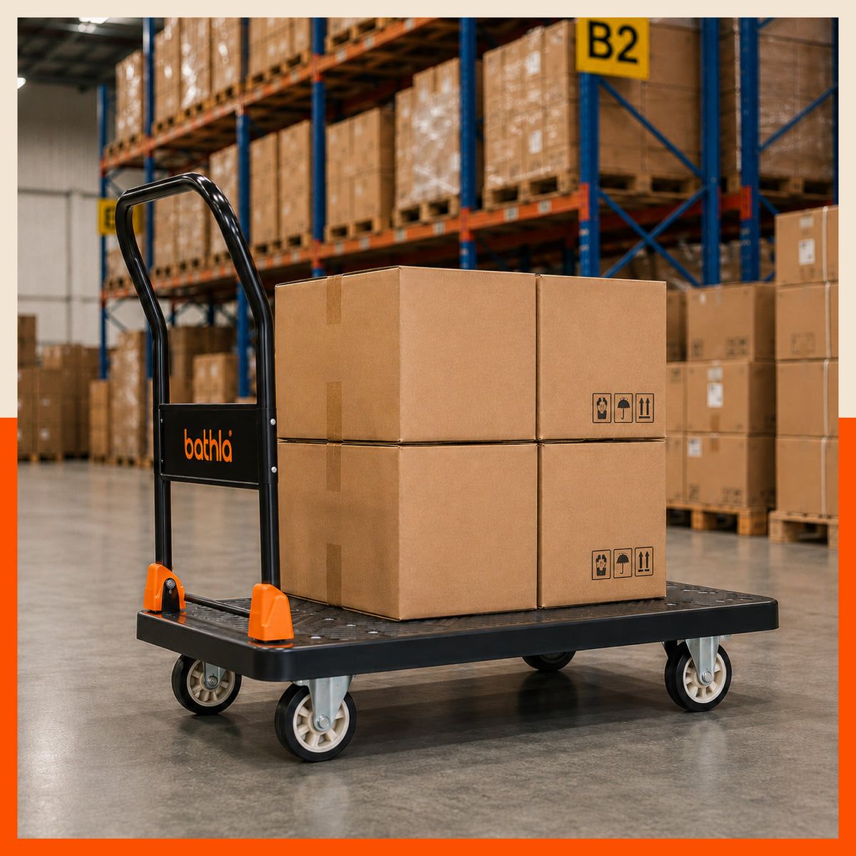 Bathla 400 Kg Capacity PVC Foldable Platform Trolley for Heavy Weight/Material Handling Goods Trolley with 360* Rotating TPR Wheels for Home, Office, Warehouse & Industries - (4 Wheel/Black)