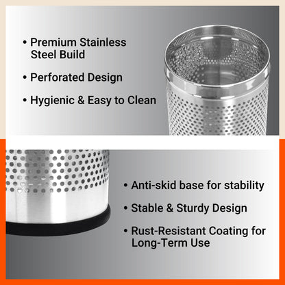 Bathla Stainless Steel Perforated Open Dustbin - 5 Litres | Mesh Trash Can for Home, Office & Commercial Use | Durable, Rust-Resistant & Ventilated Waste Bin