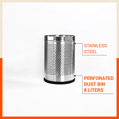 Bathla Stainless Steel Perforated Open Dustbin - 5 Litres | Mesh Trash Can for Home, Office & Commercial Use | Durable, Rust-Resistant & Ventilated Waste Bin