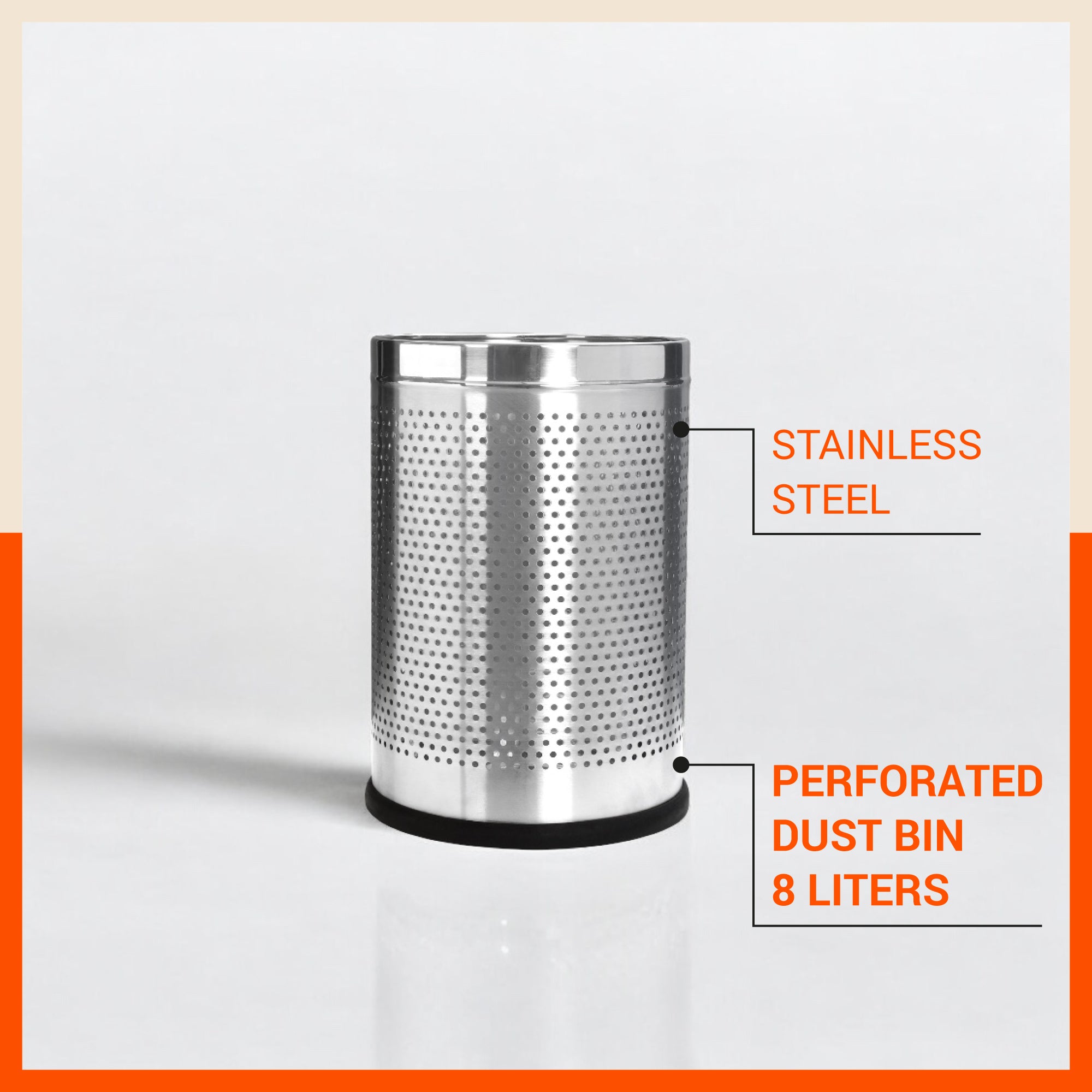 Bathla Stainless Steel Perforated Open Dustbin - 8 Litres | Mesh Trash Can for Home, Office & Commercial Use | Durable, Rust-Resistant & Ventilated Waste Bin