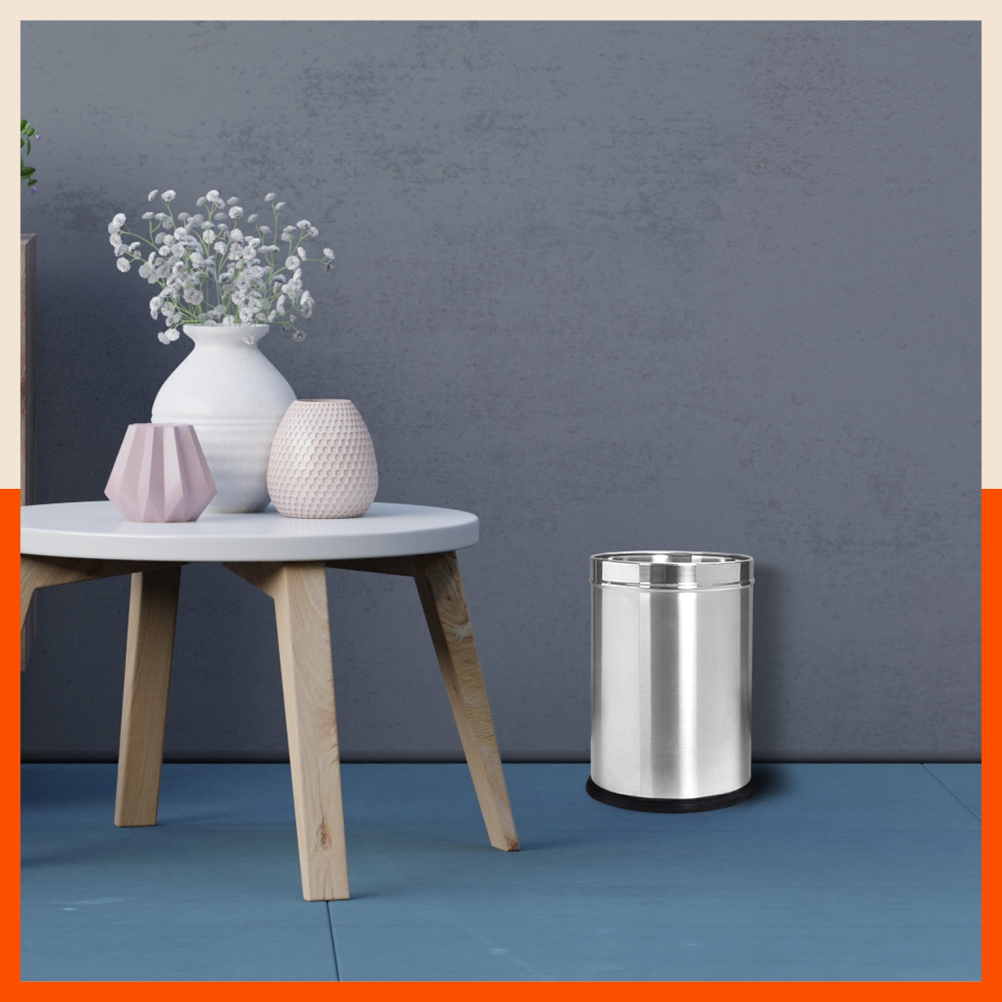 Bathla Stainless Steel Open Dustbin for Home, Office & Kitchen - 5 Litres | Open Top Garbage Bin for Dry Waste, Paper & Recycling | Durable, Rust-Resistant & Space-Saving Trash Can