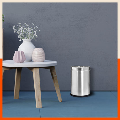 Bathla Stainless Steel Open Dustbin for Home, Office & Kitchen - 5 Litres | Open Top Garbage Bin for Dry Waste, Paper & Recycling | Durable, Rust-Resistant & Space-Saving Trash Can