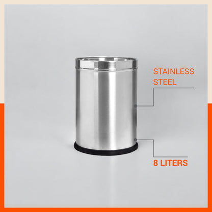 Bathla Stainless Steel Open Dustbin for Home, Office & Kitchen - 5 Litres | Open Top Garbage Bin for Dry Waste, Paper & Recycling | Durable, Rust-Resistant & Space-Saving Trash Can