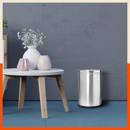 Bathla Stainless Steel Open Dustbin for Home, Office & Kitchen - 8 Litres | Open Top Garbage Bin for Dry Waste, Paper & Recycling | Durable, Rust-Resistant & Space-Saving Trash Can