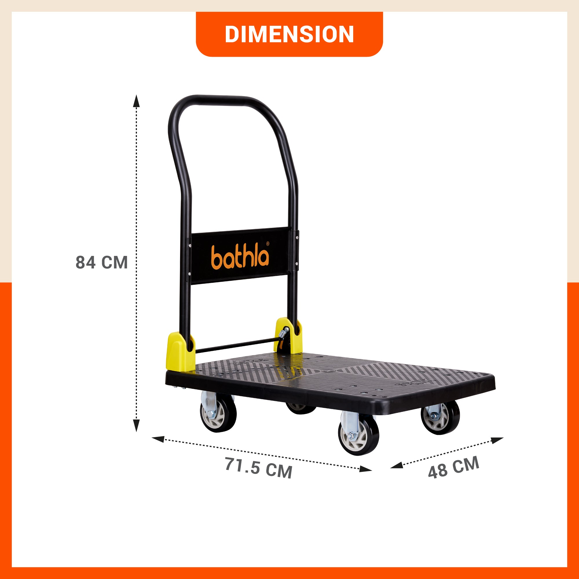 Bathla 200 Kg Capacity PVC Foldable Platform Trolley for Heavy Weight/Material Handling Goods Trolley with 360* Rotating TPR Wheels for Home, Office, Warehouse & Industries - (4 Wheel/Black)