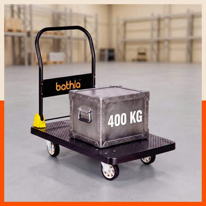 Bathla 400 Kg Capacity PVC Foldable Platform Trolley for Heavy Weight/Material Handling Goods Trolley with 360* Rotating TPR Wheels for Home, Office, Warehouse & Industries - (4 Wheel/Black)
