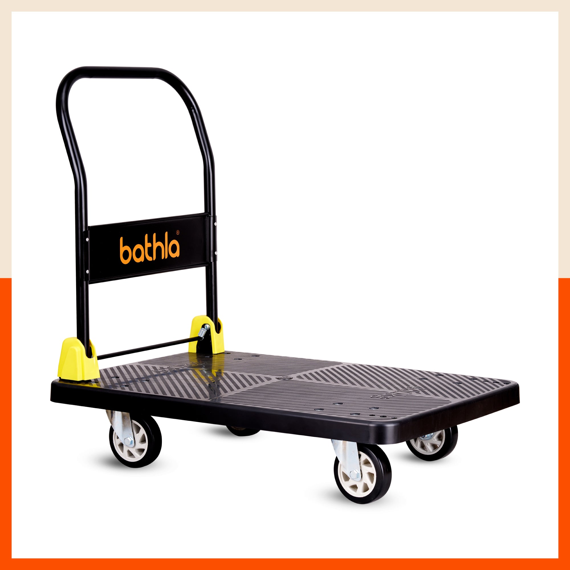 Bathla 400 Kg Capacity PVC Foldable Platform Trolley for Heavy Weight/Material Handling Goods Trolley with 360* Rotating TPR Wheels for Home, Office, Warehouse & Industries - (4 Wheel/Black)