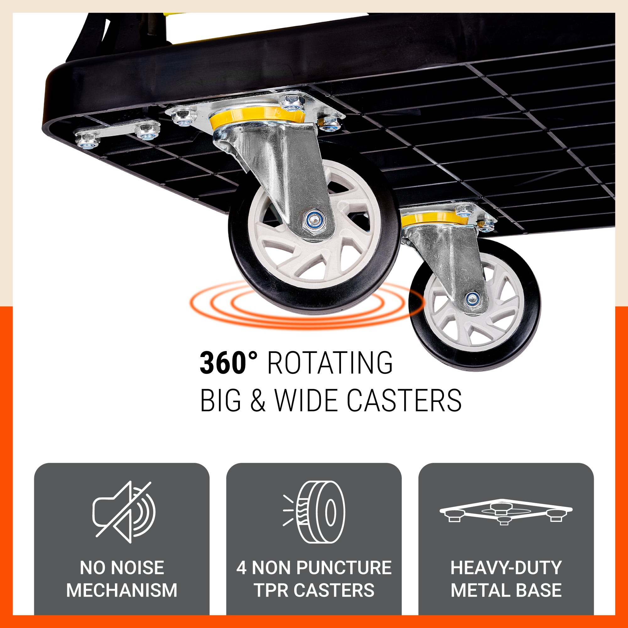 Bathla 600 Kg Capacity PVC Foldable Platform Trolley for Heavy Weight/Material Handling Goods Trolley with 360* Rotating TPR Wheels for Home, Office, Warehouse & Industries - (4 Wheel/Black)