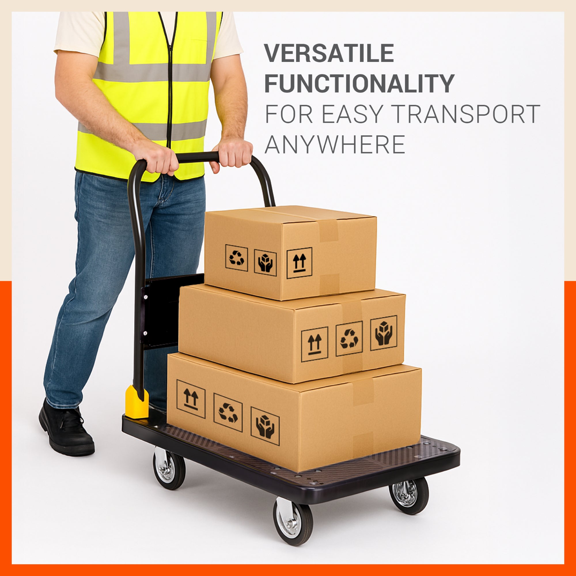 Bathla 600 Kg Capacity PVC Foldable Platform Trolley for Heavy Weight/Material Handling Goods Trolley with 360* Rotating TPR Wheels for Home, Office, Warehouse & Industries - (4 Wheel/Black)