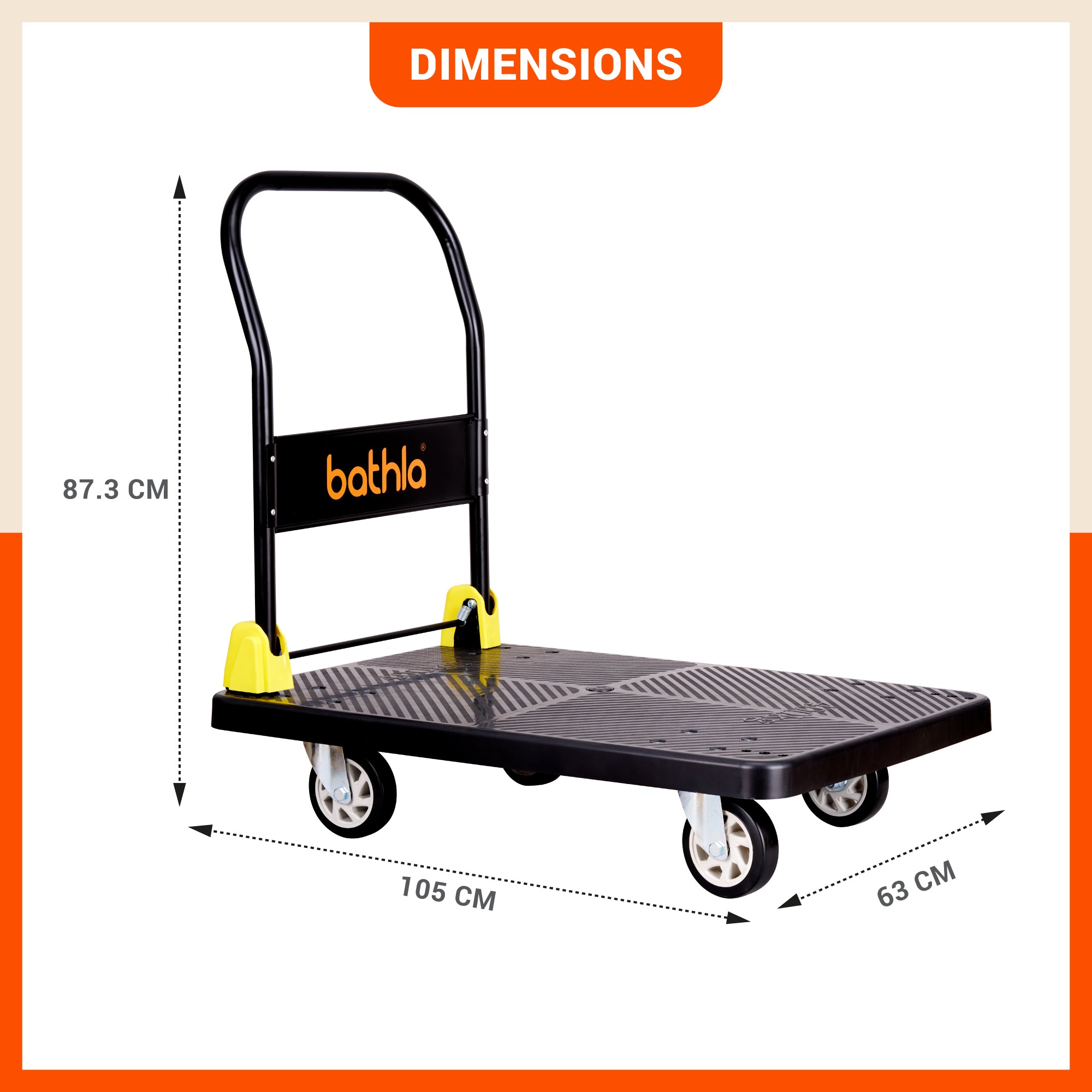 Bathla 600 Kg Capacity PVC Foldable Platform Trolley for Heavy Weight/Material Handling Goods Trolley with 360* Rotating TPR Wheels for Home, Office, Warehouse & Industries - (4 Wheel/Black)
