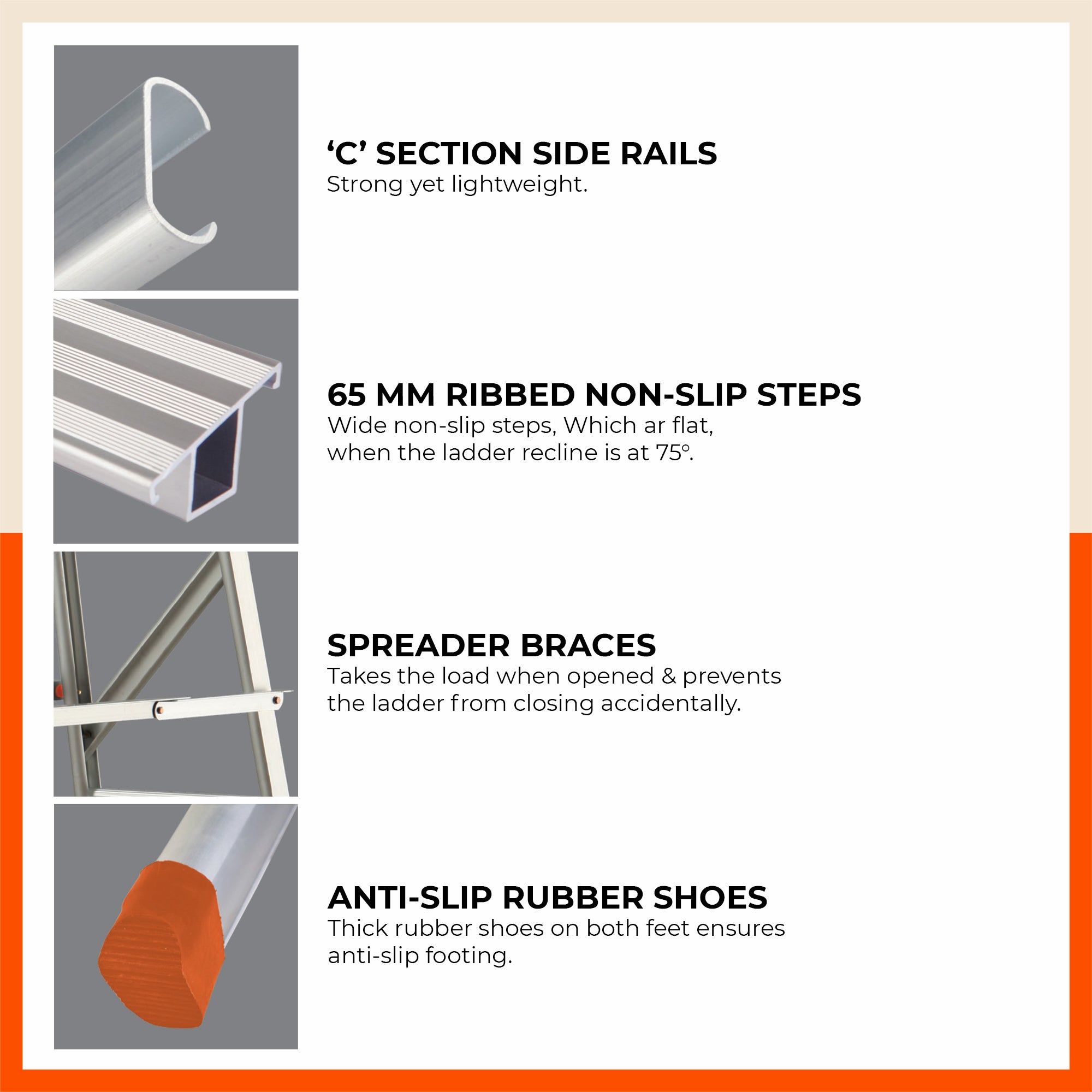 Bathla SS 2000 – Self Supporting Ladder (‘C’ Section, 65MM Steps) | Medium Duty, 125kg Load