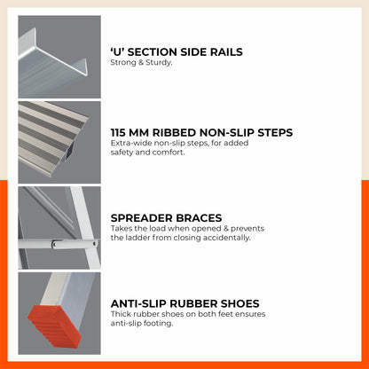 Bathla SS 3000 – Self Supporting Ladder (‘U’ Section, 115MM Steps) | Medium Duty, 125kg Load