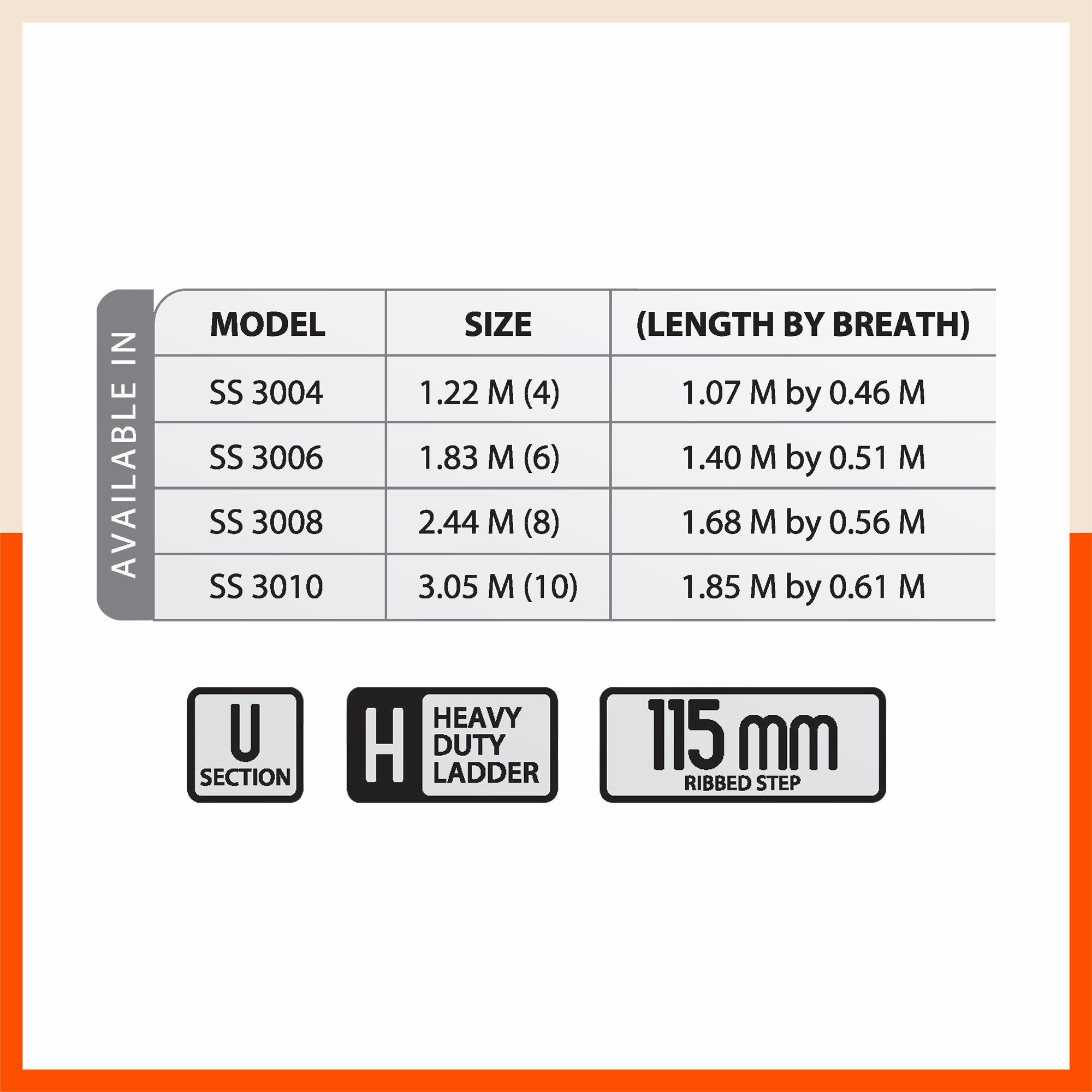 Bathla SS 3000 – Self Supporting Ladder (‘U’ Section, 115MM Steps) | Medium Duty, 125kg Load