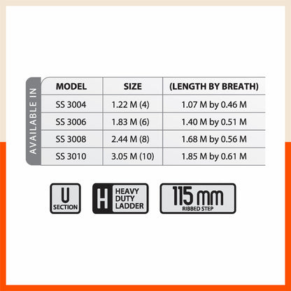 Bathla SS 3000 – Self Supporting Ladder (‘U’ Section, 115MM Steps) | Medium Duty, 125kg Load
