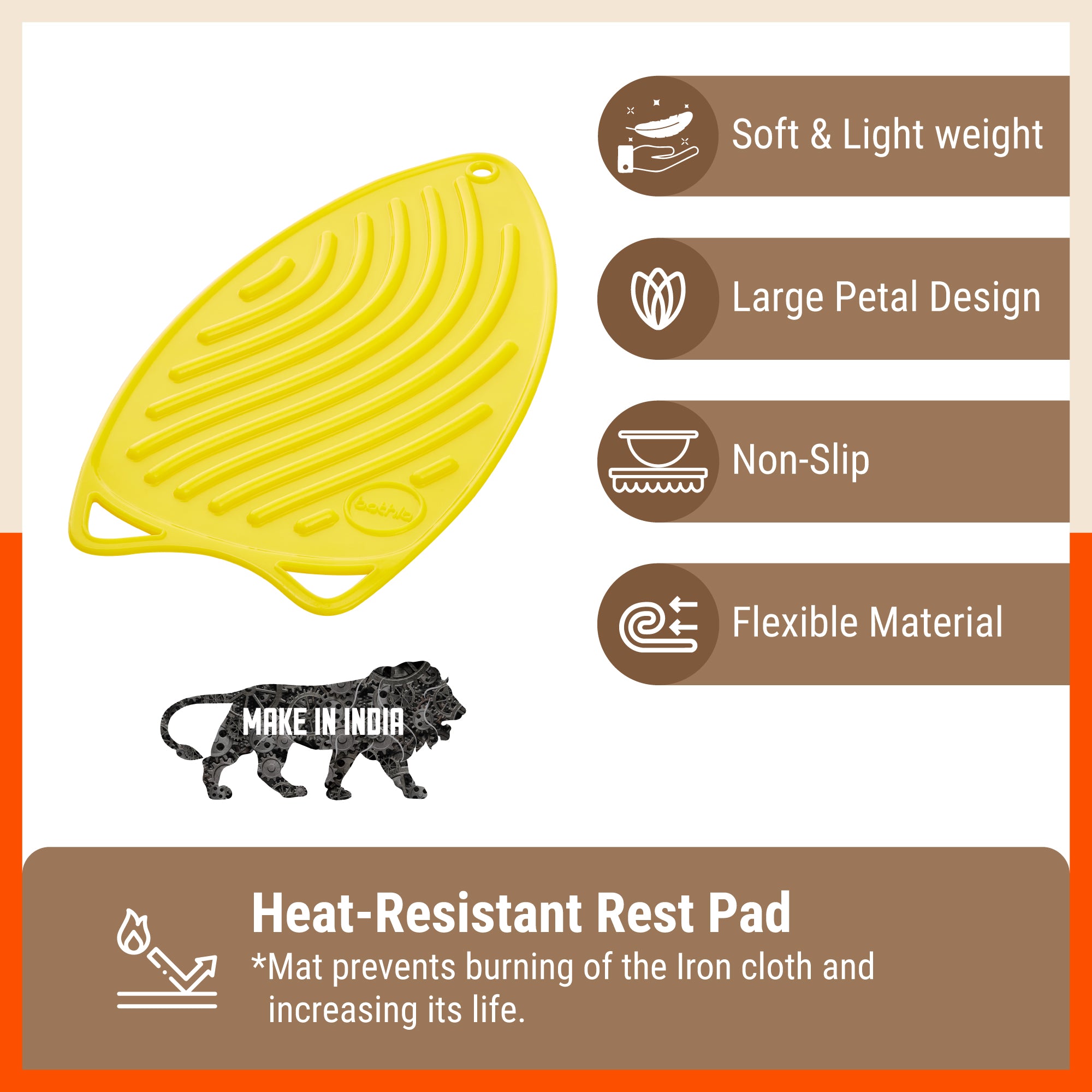 Bathla X-Pres SafeRest Silicone Iron Mat for Hot Iron Rest | Heat-Resistant, Anti-Slip | Washable | Protects Ironing Board from Heat Damage & Keeps Iron Secure - Yellow
