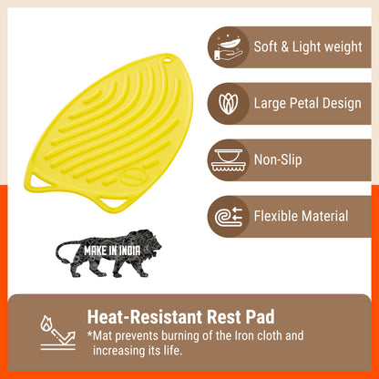 Bathla X-Pres SafeRest Silicone Iron Mat for Hot Iron Rest | Heat-Resistant, Anti-Slip | Washable | Protects Ironing Board from Heat Damage & Keeps Iron Secure - Yellow