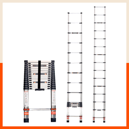 Bathla 14.5ft Stainless Steel Telescopic Ladder | Portable & Compact | Foldable Multipurpose Ladder for Home & Outdoor use(14 Steps - 4.4m)